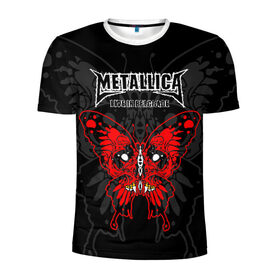 Мужская футболка 3D спортивная с принтом Metallica в Новосибирске, 100% полиэстер с улучшенными характеристиками | приталенный силуэт, круглая горловина, широкие плечи, сужается к линии бедра | american | butterfly | devil | fangs | james hetfield | kirk hammett | metal band | metallica | music | mystic | red | rock | skull | vampire | американская | бабочка | вампир | джеймс хетфилд | дьявол | кирк хэмметт | клыки | красная | ларс ульрих | мета