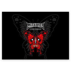 Поздравительная открытка с принтом Metallica  в Новосибирске, 100% бумага | плотность бумаги 280 г/м2, матовая, на обратной стороне линовка и место для марки
 | american | butterfly | devil | fangs | james hetfield | kirk hammett | metal band | metallica | music | mystic | red | rock | skull | vampire | американская | бабочка | вампир | джеймс хетфилд | дьявол | кирк хэмметт | клыки | красная | ларс ульрих | мета