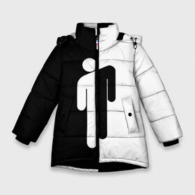 Зимняя куртка для девочек 3D с принтом BILLIE EILISH в Новосибирске, ткань верха — 100% полиэстер; подклад — 100% полиэстер, утеплитель — 100% полиэстер. | длина ниже бедра, удлиненная спинка, воротник стойка и отстегивающийся капюшон. Есть боковые карманы с листочкой на кнопках, утяжки по низу изделия и внутренний карман на молнии. 

Предусмотрены светоотражающий принт на спинке, радужный светоотражающий элемент на пуллере молнии и на резинке для утяжки. | Тематика изображения на принте: be | billie | billie eilish | билли | билли айлиш