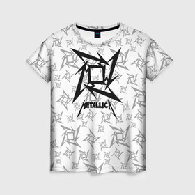 Женская футболка 3D с принтом METALLICA в Новосибирске, 100% полиэфир ( синтетическое хлопкоподобное полотно) | прямой крой, круглый вырез горловины, длина до линии бедер | metallica | metallica logo | rock | метал группа | металл | металлика логотип | музыка | рок | трэш метал | хеви метал