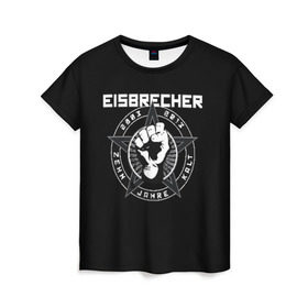 Женская футболка 3D с принтом EISBRECHER в Новосибирске, 100% полиэфир ( синтетическое хлопкоподобное полотно) | прямой крой, круглый вырез горловины, длина до линии бедер | eisbrecher | metal | rock | метал | рок