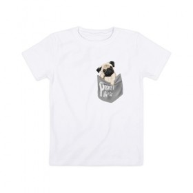 Детская футболка хлопок с принтом Мопс в кармане в Новосибирске, 100% хлопок | круглый вырез горловины, полуприлегающий силуэт, длина до линии бедер | pug | карман | карманный мопс | малыш | милый | мопс | пес | песик | собака | собачка