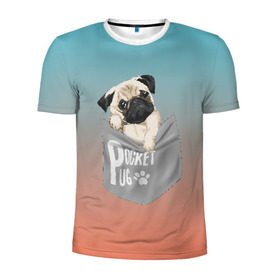Мужская футболка 3D спортивная с принтом Карманный мопс в Новосибирске, 100% полиэстер с улучшенными характеристиками | приталенный силуэт, круглая горловина, широкие плечи, сужается к линии бедра | pug | карман | карманный мопс | малыш | милый | мопс | пес | песик | собака | собачка