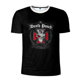 Мужская футболка 3D спортивная с принтом Five Finger Death Punch в Новосибирске, 100% полиэстер с улучшенными характеристиками | приталенный силуэт, круглая горловина, широкие плечи, сужается к линии бедра | Тематика изображения на принте: 5fdp | ffdp | five finger | five finger death | five finger death punch | metal | rock | метал | рок