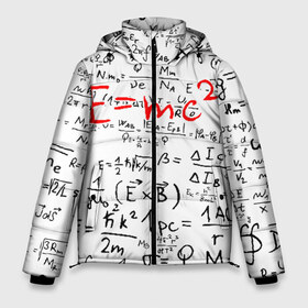 Мужская зимняя куртка 3D с принтом E=mc2 (редач) в Новосибирске, верх — 100% полиэстер; подкладка — 100% полиэстер; утеплитель — 100% полиэстер | длина ниже бедра, свободный силуэт Оверсайз. Есть воротник-стойка, отстегивающийся капюшон и ветрозащитная планка. 

Боковые карманы с листочкой на кнопках и внутренний карман на молнии. | Тематика изображения на принте: emc 2 | emc2 | знаменитые формулы | физика | формулы | эйнштейн