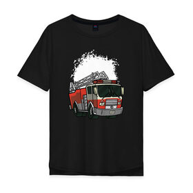 Мужская футболка хлопок Oversize с принтом Пожарная Машина в Новосибирске, 100% хлопок | свободный крой, круглый ворот, “спинка” длиннее передней части | огонь | пожар | пожарная | пожарная охрана | пожарник | пожарный