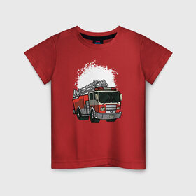 Детская футболка хлопок с принтом Пожарная Машина в Новосибирске, 100% хлопок | круглый вырез горловины, полуприлегающий силуэт, длина до линии бедер | огонь | пожар | пожарная | пожарная охрана | пожарник | пожарный
