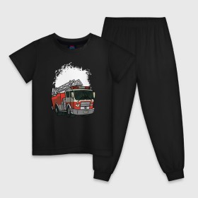 Детская пижама хлопок с принтом Пожарная Машина в Новосибирске, 100% хлопок |  брюки и футболка прямого кроя, без карманов, на брюках мягкая резинка на поясе и по низу штанин
 | огонь | пожар | пожарная | пожарная охрана | пожарник | пожарный