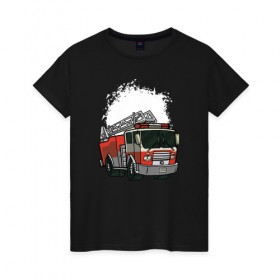 Женская футболка хлопок с принтом Пожарная Машина в Новосибирске, 100% хлопок | прямой крой, круглый вырез горловины, длина до линии бедер, слегка спущенное плечо | огонь | пожар | пожарная | пожарная охрана | пожарник | пожарный