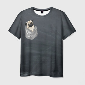 Мужская футболка 3D с принтом Карманный мопс в Новосибирске, 100% полиэфир | прямой крой, круглый вырез горловины, длина до линии бедер | pug | карман | карманный мопс | малыш | милый | мопс | пес | песик | собака | собачка