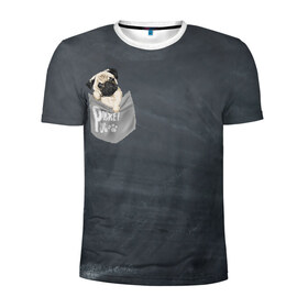 Мужская футболка 3D спортивная с принтом Карманный мопс в Новосибирске, 100% полиэстер с улучшенными характеристиками | приталенный силуэт, круглая горловина, широкие плечи, сужается к линии бедра | Тематика изображения на принте: pug | карман | карманный мопс | малыш | милый | мопс | пес | песик | собака | собачка