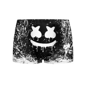 Мужские трусы 3D с принтом MARSHMELLO MELT в Новосибирске, 50% хлопок, 50% полиэстер | классическая посадка, на поясе мягкая тканевая резинка | america | dj | marshmello | usa | америка | брызги | краски | маршмелло