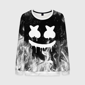 Мужской свитшот 3D с принтом MARSHMELLO MELT в Новосибирске, 100% полиэстер с мягким внутренним слоем | круглый вырез горловины, мягкая резинка на манжетах и поясе, свободная посадка по фигуре | america | dj | fire | flame | marshmello | usa | америка | маршмелло | огонь | пламя