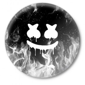 Значок с принтом MARSHMELLO MELT в Новосибирске,  металл | круглая форма, металлическая застежка в виде булавки | Тематика изображения на принте: america | dj | fire | flame | marshmello | usa | америка | маршмелло | огонь | пламя