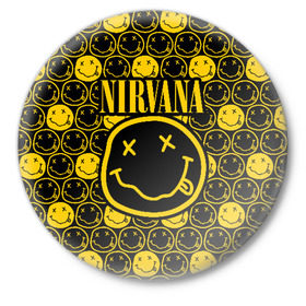 Значок с принтом NIRVANA в Новосибирске,  металл | круглая форма, металлическая застежка в виде булавки | nirvana | smile | курт кобейн | нирвана | смайл