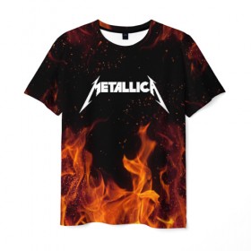 Мужская футболка 3D с принтом METALLICA (НА СПИНЕ) в Новосибирске, 100% полиэфир | прямой крой, круглый вырез горловины, длина до линии бедер | fire | flame | metallica | металлика | огонь | пламя