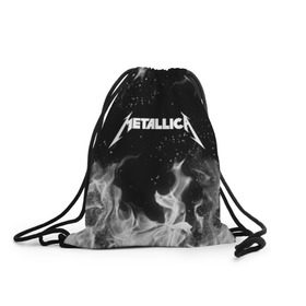 Рюкзак-мешок 3D с принтом METALLICA (НА СПИНЕ) в Новосибирске, 100% полиэстер | плотность ткани — 200 г/м2, размер — 35 х 45 см; лямки — толстые шнурки, застежка на шнуровке, без карманов и подкладки | fire | flame | metallica | металлика | огонь | пламя