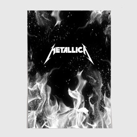 Постер с принтом METALLICA (НА СПИНЕ) в Новосибирске, 100% бумага
 | бумага, плотность 150 мг. Матовая, но за счет высокого коэффициента гладкости имеет небольшой блеск и дает на свету блики, но в отличии от глянцевой бумаги не покрыта лаком | fire | flame | metallica | металлика | огонь | пламя