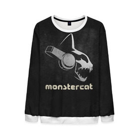 Мужской свитшот 3D с принтом Monstercat в Новосибирске, 100% полиэстер с мягким внутренним слоем | круглый вырез горловины, мягкая резинка на манжетах и поясе, свободная посадка по фигуре | monstercat | клуб | клубная музыка | кот | котенок | кошка | лейбл | монстар | монстар кет | монстер | музыка | танцевальная музыка | электронная | электронная музыка