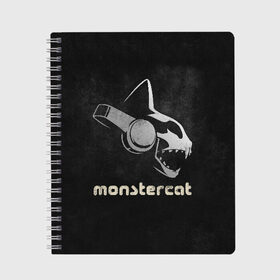 Тетрадь с принтом Monstercat в Новосибирске, 100% бумага | 48 листов, плотность листов — 60 г/м2, плотность картонной обложки — 250 г/м2. Листы скреплены сбоку удобной пружинной спиралью. Уголки страниц и обложки скругленные. Цвет линий — светло-серый
 | monstercat | клуб | клубная музыка | кот | котенок | кошка | лейбл | монстар | монстар кет | монстер | музыка | танцевальная музыка | электронная | электронная музыка