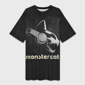 Платье-футболка 3D с принтом Monstercat в Новосибирске,  |  | monstercat | клуб | клубная музыка | кот | котенок | кошка | лейбл | монстар | монстар кет | монстер | музыка | танцевальная музыка | электронная | электронная музыка