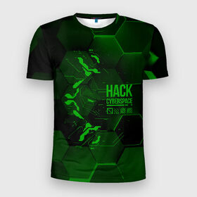 Мужская футболка 3D спортивная с принтом Hack Cyberspace в Новосибирске, 100% полиэстер с улучшенными характеристиками | приталенный силуэт, круглая горловина, широкие плечи, сужается к линии бедра | cyberpunk | hack | hack cyberspace | hacker | абстракция | взлом | микросхема | минимализм | программер | программист | сеть | хакер
