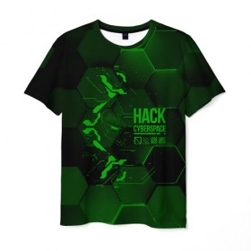 Мужская футболка 3D с принтом Hack Cyberspace в Новосибирске, 100% полиэфир | прямой крой, круглый вырез горловины, длина до линии бедер | Тематика изображения на принте: cyberpunk | hack | hack cyberspace | hacker | абстракция | взлом | микросхема | минимализм | программер | программист | сеть | хакер