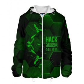 Мужская куртка 3D с принтом Hack Cyberspace в Новосибирске, ткань верха — 100% полиэстер, подклад — флис | прямой крой, подол и капюшон оформлены резинкой с фиксаторами, два кармана без застежек по бокам, один большой потайной карман на груди. Карман на груди застегивается на липучку | Тематика изображения на принте: cyberpunk | hack | hack cyberspace | hacker | абстракция | взлом | микросхема | минимализм | программер | программист | сеть | хакер