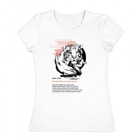 Женская футболка хлопок с принтом Amur tiger в Новосибирске, 100% хлопок | прямой крой, круглый вырез горловины, длина до линии бедер, слегка спущенное плечо | animals | red book | red list | животные | животные из красной книги | красная книга | редкие животные