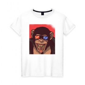 Женская футболка хлопок с принтом Обезьяна 3D в Новосибирске, 100% хлопок | прямой крой, круглый вырез горловины, длина до линии бедер, слегка спущенное плечо | 3d | 3д | monkey | горилла | гориллы | кинотеатр | обезьяна | обезьяны