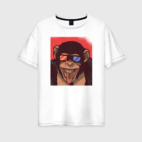 Женская футболка хлопок Oversize с принтом Обезьяна 3D в Новосибирске, 100% хлопок | свободный крой, круглый ворот, спущенный рукав, длина до линии бедер
 | 3d | 3д | monkey | горилла | гориллы | кинотеатр | обезьяна | обезьяны