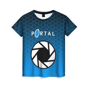 Женская футболка 3D с принтом PORTAL в Новосибирске, 100% полиэфир ( синтетическое хлопкоподобное полотно) | прямой крой, круглый вырез горловины, длина до линии бедер | glados | half life. | portal | пиктограммы | портал | телепорт