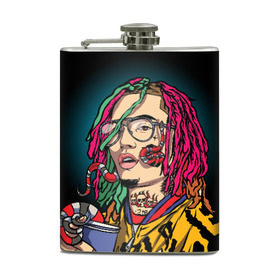 Фляга с принтом Lil Pump в Новосибирске, металлический корпус | емкость 0,22 л, размер 125 х 94 мм. Виниловая наклейка запечатывается полностью | esskeetit | gazzy garcia | gucci gang | lil pump | lilpump | газзи гарсия | лил памп | рэп | рэпер | эшкере