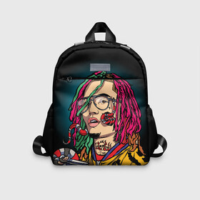 Детский рюкзак 3D с принтом Lil Pump в Новосибирске, 100% полиэстер | лямки с регулируемой длиной, сверху петелька, чтобы рюкзак можно было повесить на вешалку. Основное отделение закрывается на молнию, как и внешний карман. Внутри дополнительный карман. По бокам два дополнительных кармашка | Тематика изображения на принте: esskeetit | gazzy garcia | gucci gang | lil pump | lilpump | газзи гарсия | лил памп | рэп | рэпер | эшкере