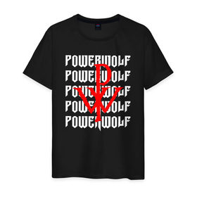 Мужская футболка хлопок с принтом POWERWOLF в Новосибирске, 100% хлопок | прямой крой, круглый вырез горловины, длина до линии бедер, слегка спущенное плечо. | powerwolf | wolf | метал | пауэр метал. | повервольф | поверфульф | рок | хэви металб