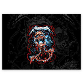 Поздравительная открытка с принтом Metallica  в Новосибирске, 100% бумага | плотность бумаги 280 г/м2, матовая, на обратной стороне линовка и место для марки
 | american | death | james hetfield | kirk hammett | metal band | metallica | music | rock | skeleton | skulls | vampires | wires | американская | вампиры | джеймс хетфилд | кирк хэмметт | ларс ульрих | метал группа | металлика | музыка | провода | роберт т