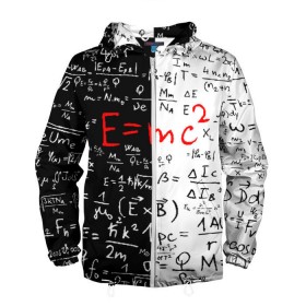Мужская ветровка 3D с принтом E=mc2 в Новосибирске, 100% полиэстер | подол и капюшон оформлены резинкой с фиксаторами, два кармана без застежек по бокам, один потайной карман на груди | Тематика изображения на принте: emc 2 | emc2 | знаменитые формулы | физика | формулы | эйнштейн