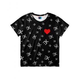 Детская футболка 3D с принтом EGOR KREED - Heart в Новосибирске, 100% гипоаллергенный полиэфир | прямой крой, круглый вырез горловины, длина до линии бедер, чуть спущенное плечо, ткань немного тянется | black | egor | hip | hop | inc | kreed | logo | pop | rap | star | team | алых | грехи | егор | знают | крид | лого | миллион | настроения | они | поп | роз | рэп | самая | символ | хип | холостяк | хоп | цвет | черный | что