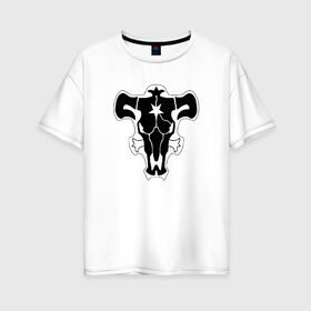 Женская футболка хлопок Oversize с принтом ЧЁРНЫЙ КЛЕВЕР в Новосибирске, 100% хлопок | свободный крой, круглый ворот, спущенный рукав, длина до линии бедер
 | asta | black bull | black clover | bull | clover | аста | бык | клевер | чёрный бык | чёрный клевер