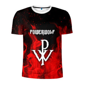 Мужская футболка 3D спортивная с принтом POWERWOLF в Новосибирске, 100% полиэстер с улучшенными характеристиками | приталенный силуэт, круглая горловина, широкие плечи, сужается к линии бедра | powerwolf | wolf | метал | пауэр метал. | повервольф | поверфульф | рок | хэви металб