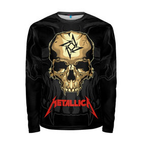 Мужской лонгслив 3D с принтом Metallica в Новосибирске, 100% полиэстер | длинные рукава, круглый вырез горловины, полуприлегающий силуэт | american | james hetfield | kirk hammett | l | metal band | metallic | metallica | music | robot | rock | scales | sitting | skeleton | skull | throne | американская | джеймс хетфилд | кирк хэмметт | ларс ульрих | логотип | метал группа | металл