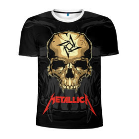 Мужская футболка 3D спортивная с принтом Metallica в Новосибирске, 100% полиэстер с улучшенными характеристиками | приталенный силуэт, круглая горловина, широкие плечи, сужается к линии бедра | american | james hetfield | kirk hammett | l | metal band | metallic | metallica | music | robot | rock | scales | sitting | skeleton | skull | throne | американская | джеймс хетфилд | кирк хэмметт | ларс ульрих | логотип | метал группа | металл