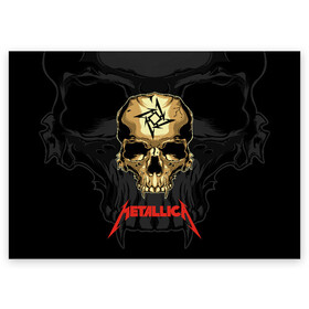 Поздравительная открытка с принтом Metallica  в Новосибирске, 100% бумага | плотность бумаги 280 г/м2, матовая, на обратной стороне линовка и место для марки
 | american | james hetfield | kirk hammett | l | metal band | metallic | metallica | music | robot | rock | scales | sitting | skeleton | skull | throne | американская | джеймс хетфилд | кирк хэмметт | ларс ульрих | логотип | метал группа | металл
