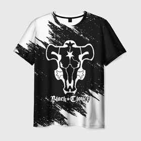 Мужская футболка 3D с принтом ЧЁРНЫЙ КЛЕВЕР в Новосибирске, 100% полиэфир | прямой крой, круглый вырез горловины, длина до линии бедер | asta | black bull | black clover | bull | clover | аста | бык | клевер | чёрный бык | чёрный клевер