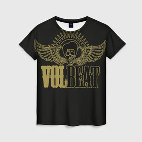 Женская футболка 3D с принтом Volbeat  в Новосибирске, 100% полиэфир ( синтетическое хлопкоподобное полотно) | прямой крой, круглый вырез горловины, длина до линии бедер | groove metal | hardcore | psychobilly | volbeat | волбит
