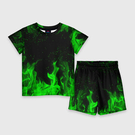 Детский костюм с шортами 3D с принтом ЗЕЛЁНЫЙ ОГОНЬ  GREEN FIRE в Новосибирске,  |  | bright | fire | flame | heat | light | wildfire | искры | огненный | огонь | пламя | пожар