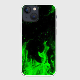 Чехол для iPhone 13 mini с принтом ЗЕЛЁНЫЙ ОГОНЬ | GREEN FIRE в Новосибирске,  |  | bright | fire | flame | heat | light | wildfire | искры | огненный | огонь | пламя | пожар