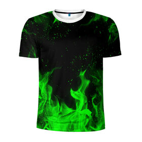 Мужская футболка 3D спортивная с принтом ЗЕЛЁНЫЙ ОГОНЬ в Новосибирске, 100% полиэстер с улучшенными характеристиками | приталенный силуэт, круглая горловина, широкие плечи, сужается к линии бедра | bright | fire | flame | heat | light | wildfire | искры | огненный | огонь | пламя | пожар