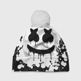 Шапка 3D c помпоном с принтом MARSHMELLO MELT в Новосибирске, 100% полиэстер | универсальный размер, печать по всей поверхности изделия | america | dj | marshmello | usa | америка | маршмелло