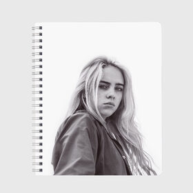 Тетрадь с принтом BILLIE EILISH в Новосибирске, 100% бумага | 48 листов, плотность листов — 60 г/м2, плотность картонной обложки — 250 г/м2. Листы скреплены сбоку удобной пружинной спиралью. Уголки страниц и обложки скругленные. Цвет линий — светло-серый
 | ayelish | bad guy | bellyache | bilie eilish | bilie elish | billie | billie eilish | eilish | electronic | elish | music | били айлиш | билли айлиш | эйлиш | элиш